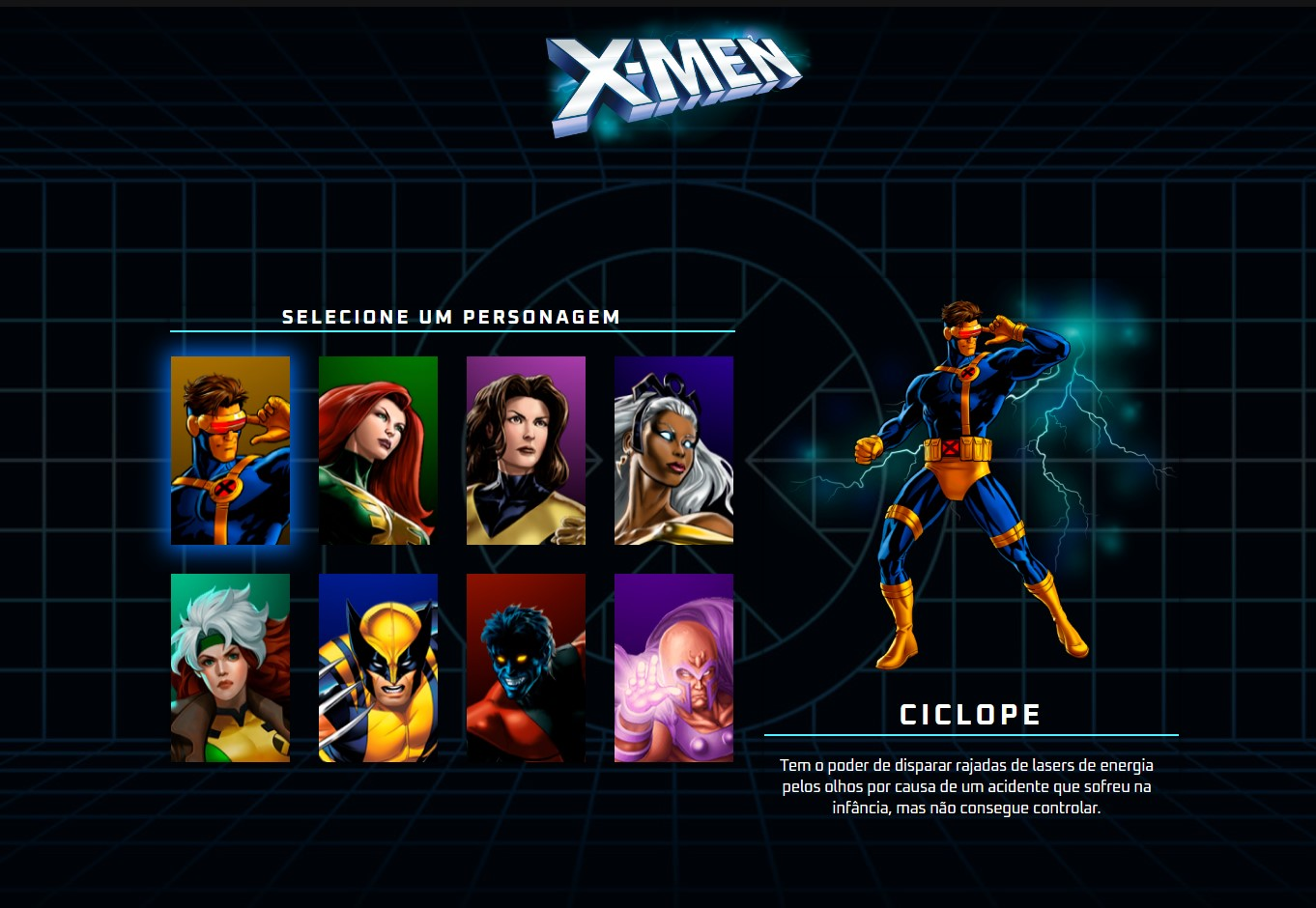 Página de personagens do X-Men